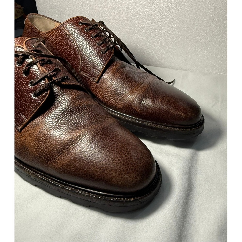 Salvatore Ferragamo Mens 11.5 D Brown Pebbled Leather Derby Shoes Lug Sole Italy - Picture 12 of 15